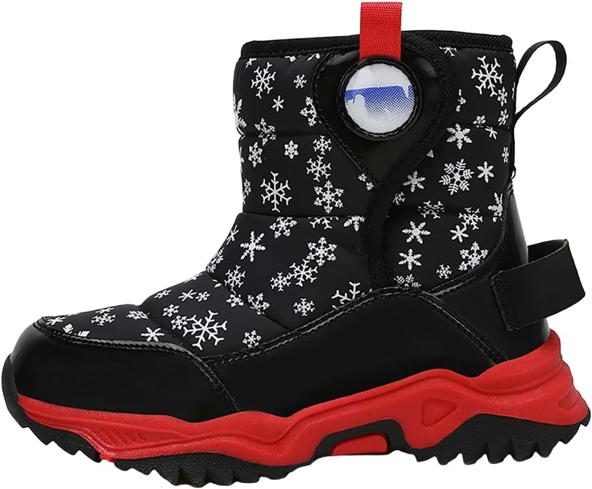 Kids Boy Girl Snow Boots Winter Outdoor Water Proof with F𝐮r Lined Cold-Weather Mid Calf Snow Slip 𝗥esistant Boots