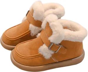 Kids Furry Warm Winter Ankle Boots Boys Girls Cozy Fleece Plush Soft Fuzzy F𝐮r Collar Snow-Proof Platform Shoes