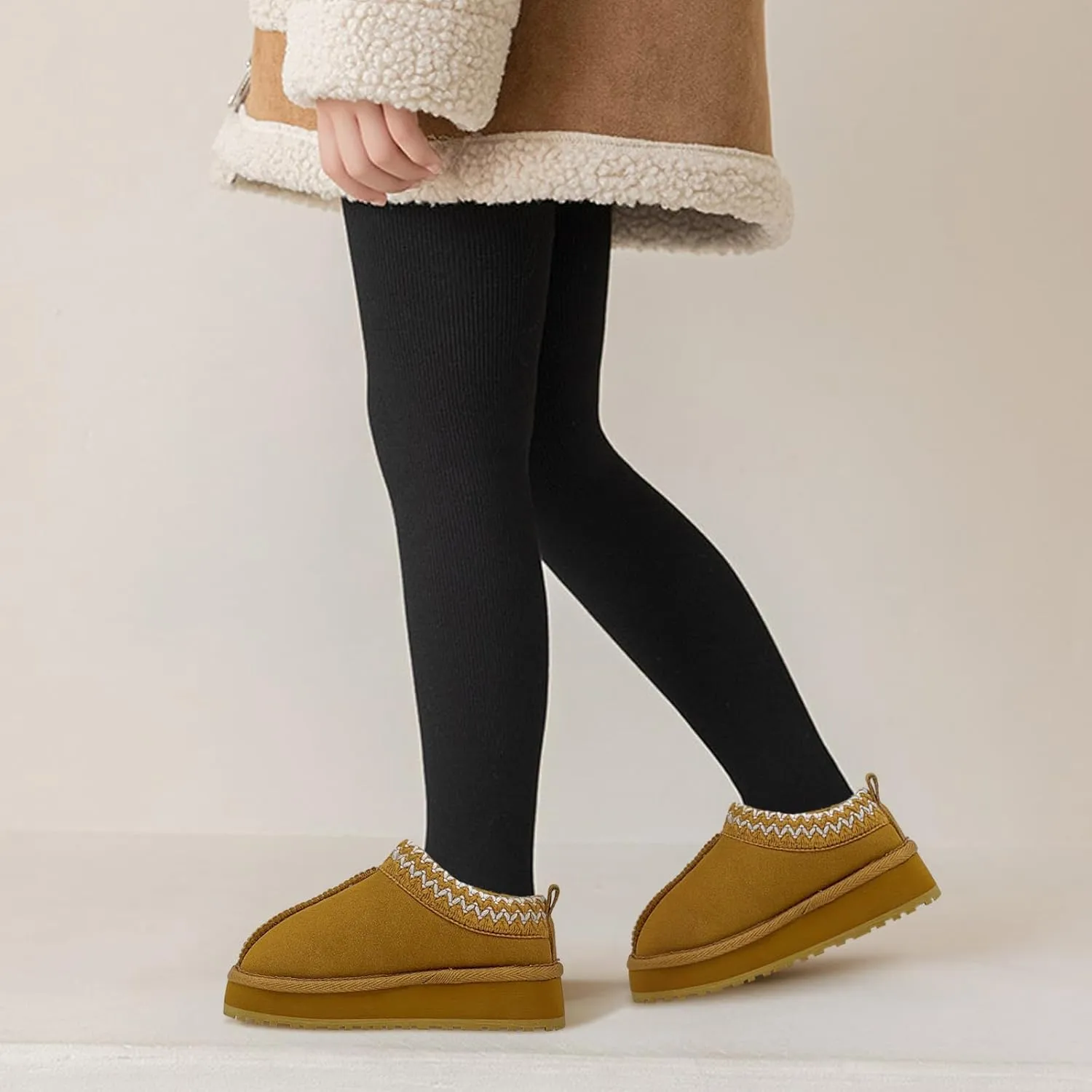 Kids Platform Slippers - Cozy Faux Fur Lined Warm Indoor Outdoor Home Plush Mini Boots for Little and Big Kids