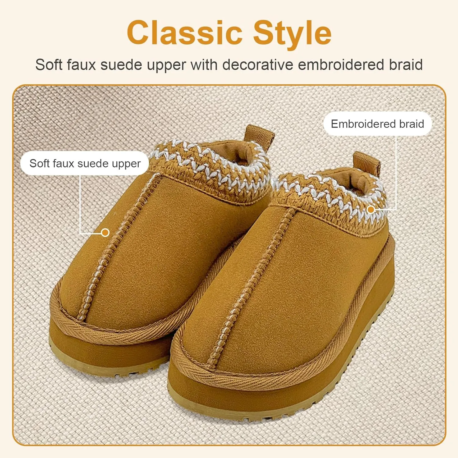 Kids Platform Slippers - Cozy Faux Fur Lined Warm Indoor Outdoor Home Plush Mini Boots for Little and Big Kids