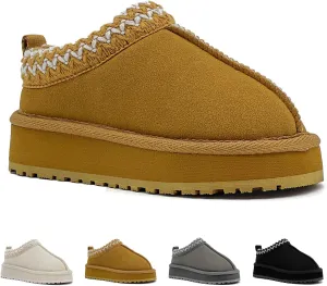 Kids Platform Slippers - Cozy Faux Fur Lined Warm Indoor Outdoor Home Plush Mini Boots for Little and Big Kids