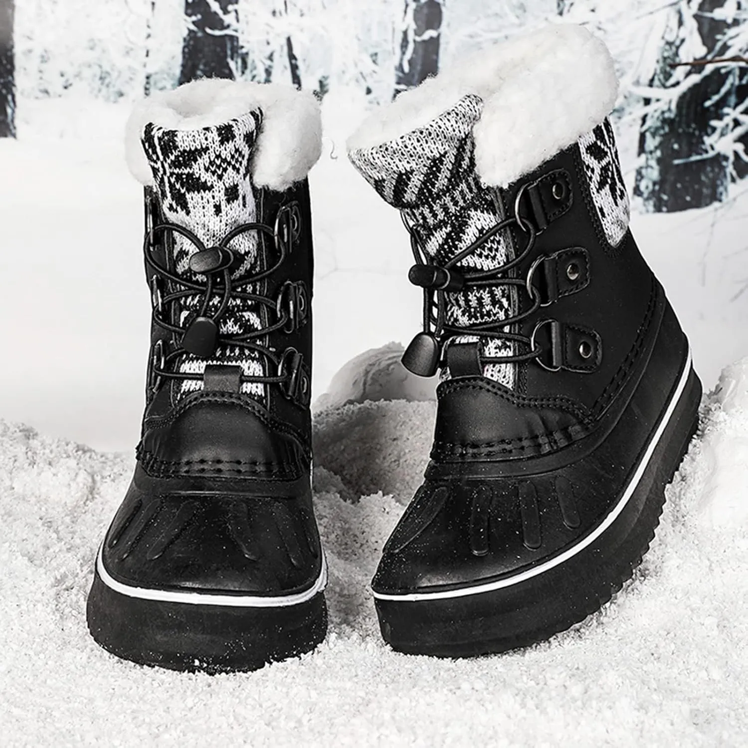 Kids Shoes Snow Boots Girls Boys OutdoorBoots Waterproof Warm Boots with Cotton Snow Boots Toddler Leopard Boots (Black, 11-11.5 Years Big Kids)