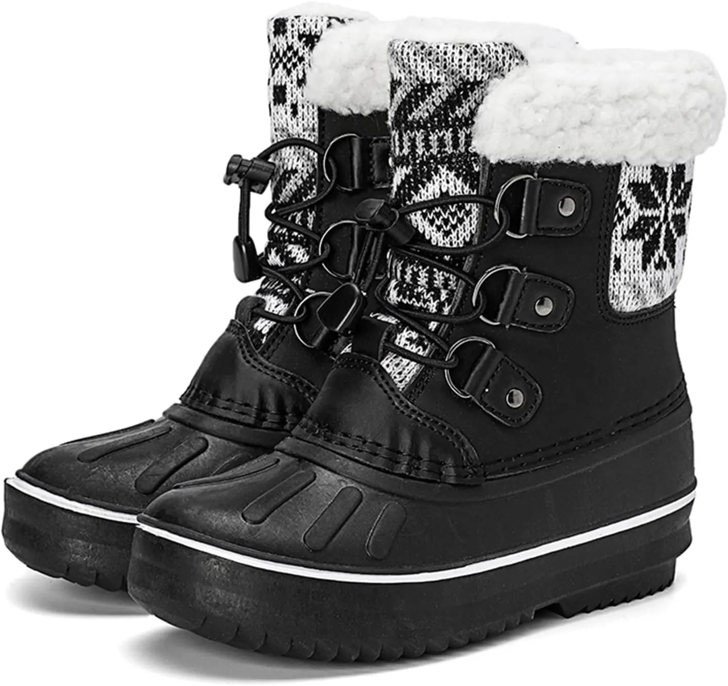 Kids Shoes Snow Boots Girls Boys OutdoorBoots Waterproof Warm Boots with Cotton Snow Boots Toddler Leopard Boots (Black, 11-11.5 Years Big Kids)