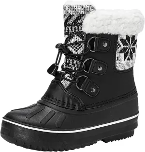 Kids Shoes Snow Boots Girls Boys OutdoorBoots Waterproof Warm Boots with Cotton Snow Boots Toddler Leopard Boots (Black, 11-11.5 Years Big Kids)