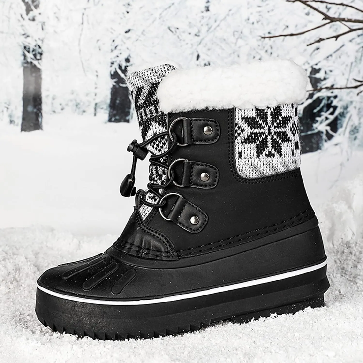 Kids Shoes Snow Boots Girls Boys OutdoorBoots Waterproof Warm Boots with Cotton Snow Boots Toddler Leopard Boots (Black, 11-11.5 Years Big Kids)