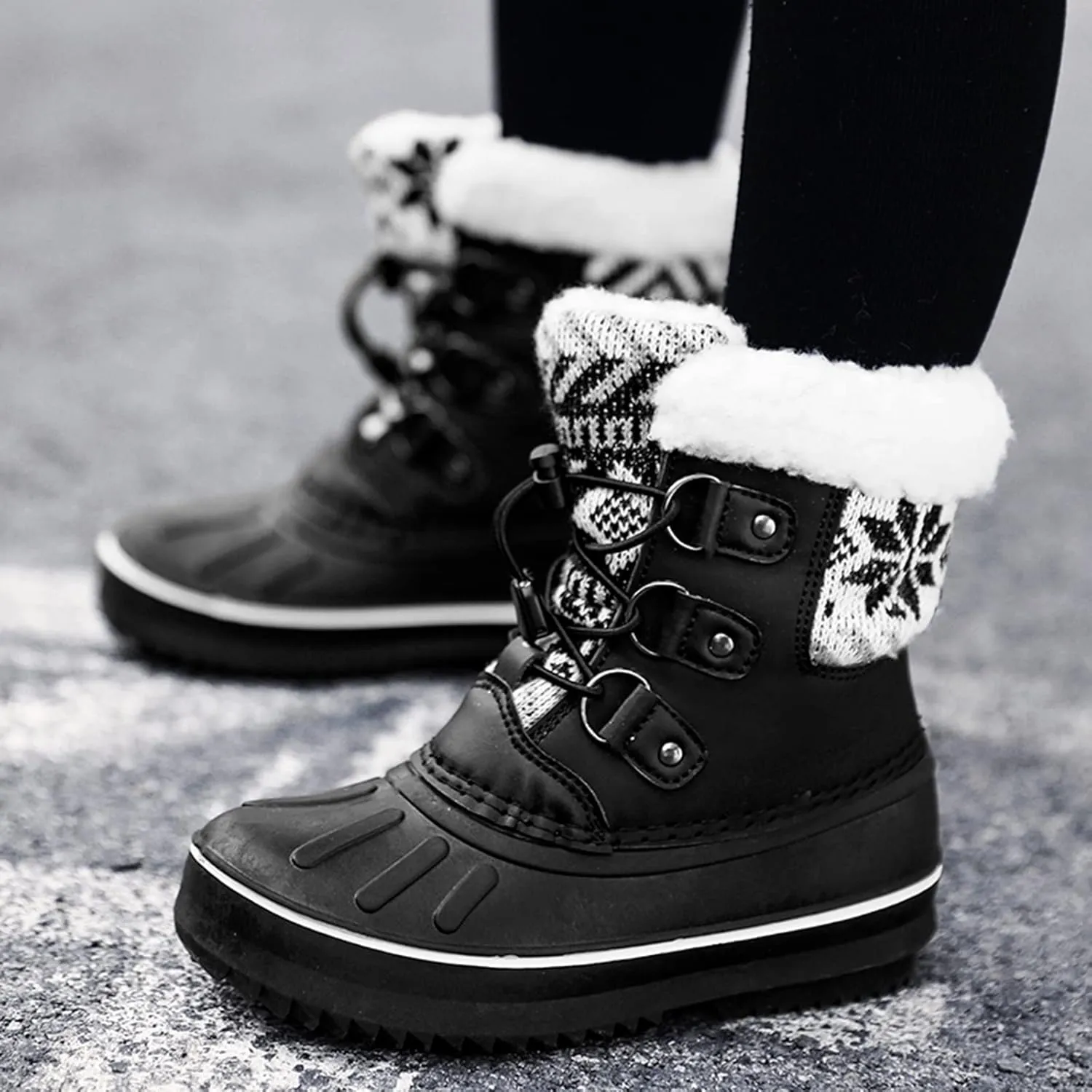 Kids Shoes Snow Boots Girls Boys OutdoorBoots Waterproof Warm Boots with Cotton Snow Boots Toddler Leopard Boots (Black, 11-11.5 Years Big Kids)