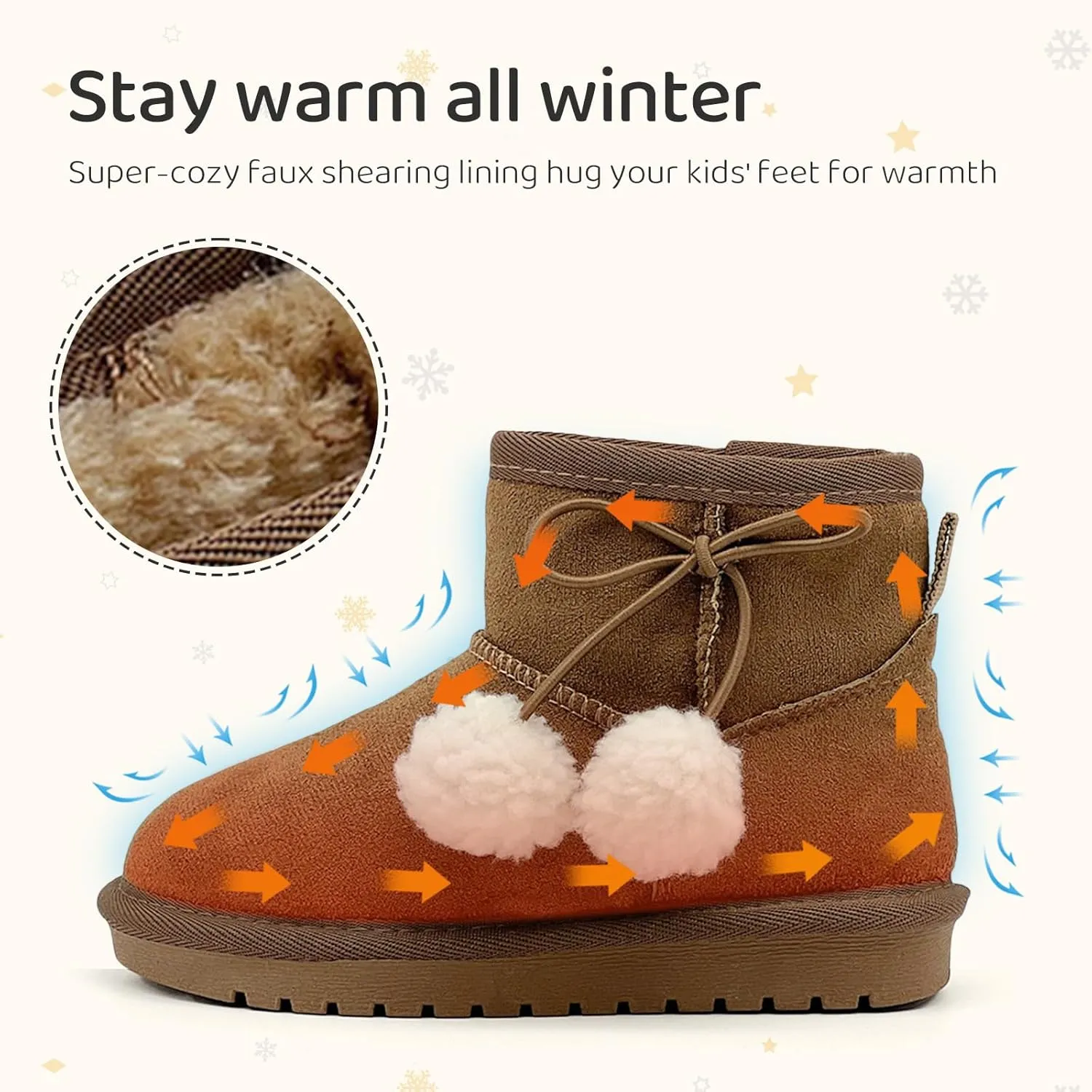 Kids Snow Boots for Girls Boys Comfy Warm Fur Lined Winter Boots Lightweight Slip On Fuzzy Ankle Boot (Little/Big Kids)