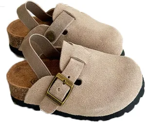 Kids Suede Clogs Toddler Clogs Boys Girls Sandals Cork Adjustable Buckle Mules Slippers Slip-on Kids Shoes