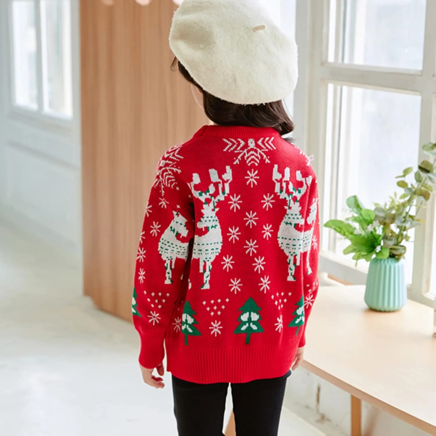 Kids Toddler Boy Girl Christmas Sweater Long Sleeve Round Neck Blouse Deer Print Knit Pullover Christmas Dressup Outfit