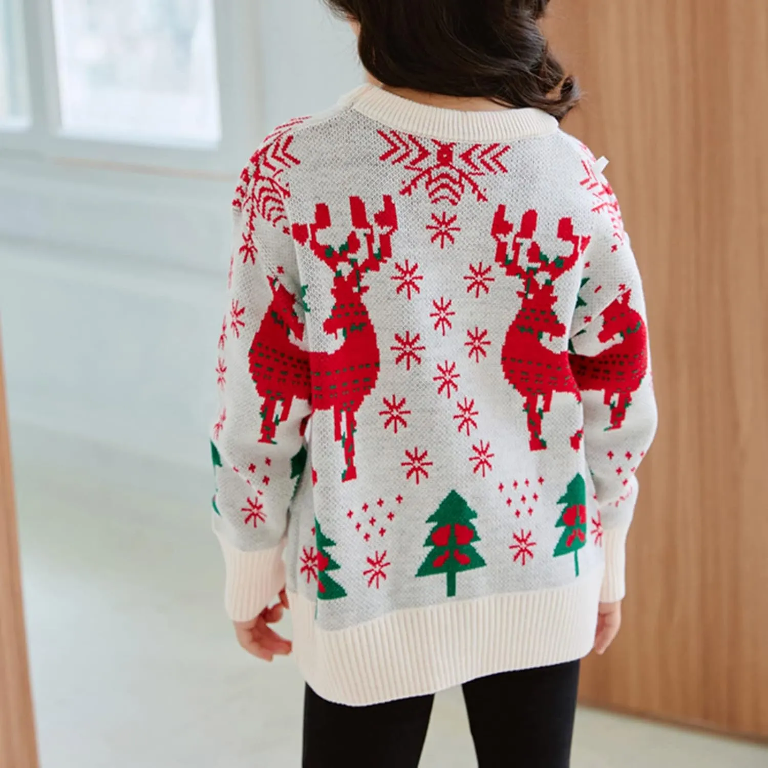 Kids Toddler Boy Girl Christmas Sweater Long Sleeve Round Neck Blouse Deer Print Knit Pullover Christmas Dressup Outfit