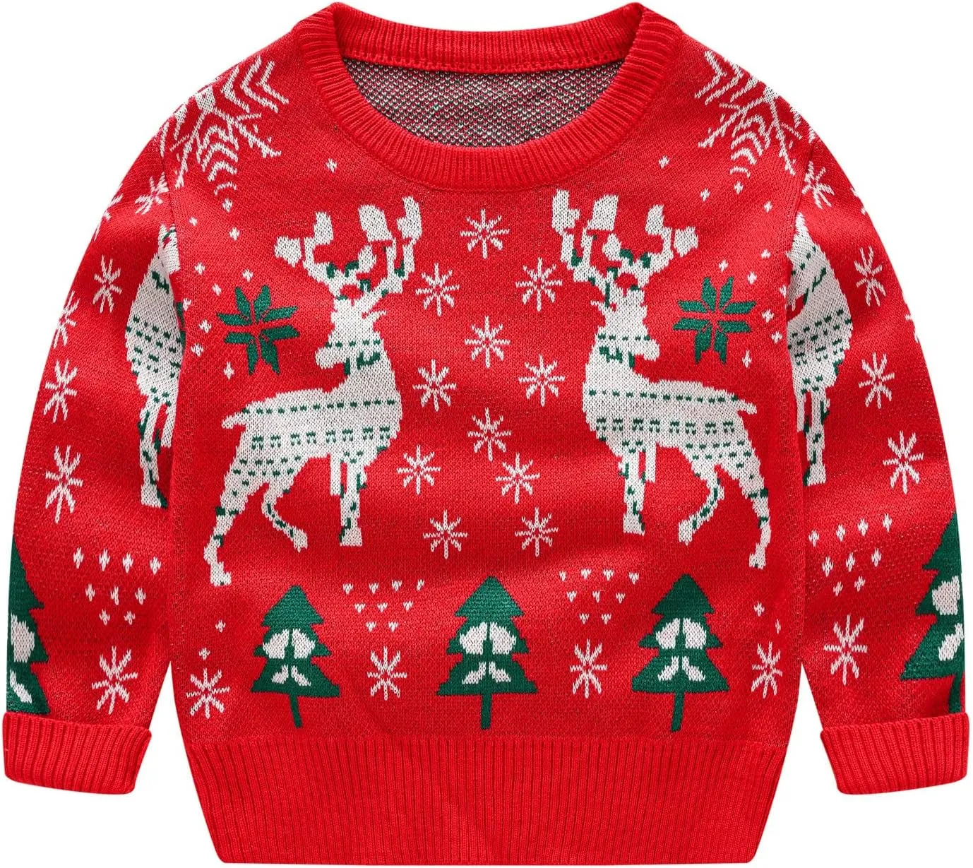 Kids Toddler Boy Girl Christmas Sweater Long Sleeve Round Neck Blouse Deer Print Knit Pullover Christmas Dressup Outfit