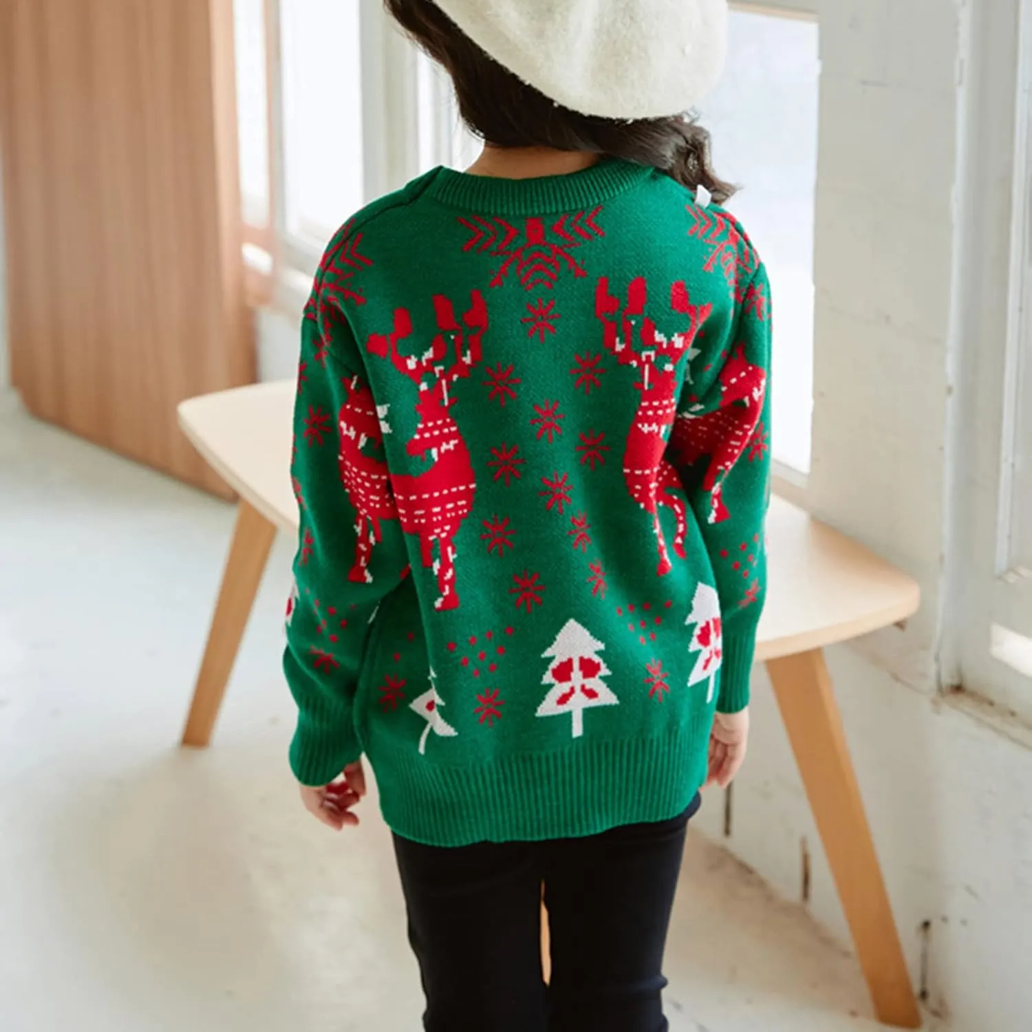 Kids Toddler Boy Girl Christmas Sweater Long Sleeve Round Neck Blouse Deer Print Knit Pullover Christmas Dressup Outfit