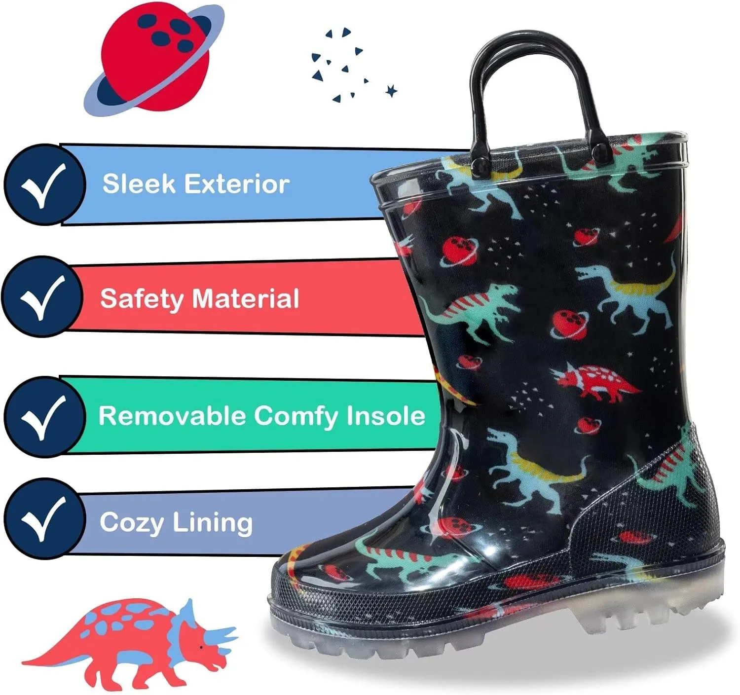 Kids Toddler Rain Boots for Girls Boys Light Up Waterproof Rain Shoes Patterns and Glitter Boot with Easy On Handles