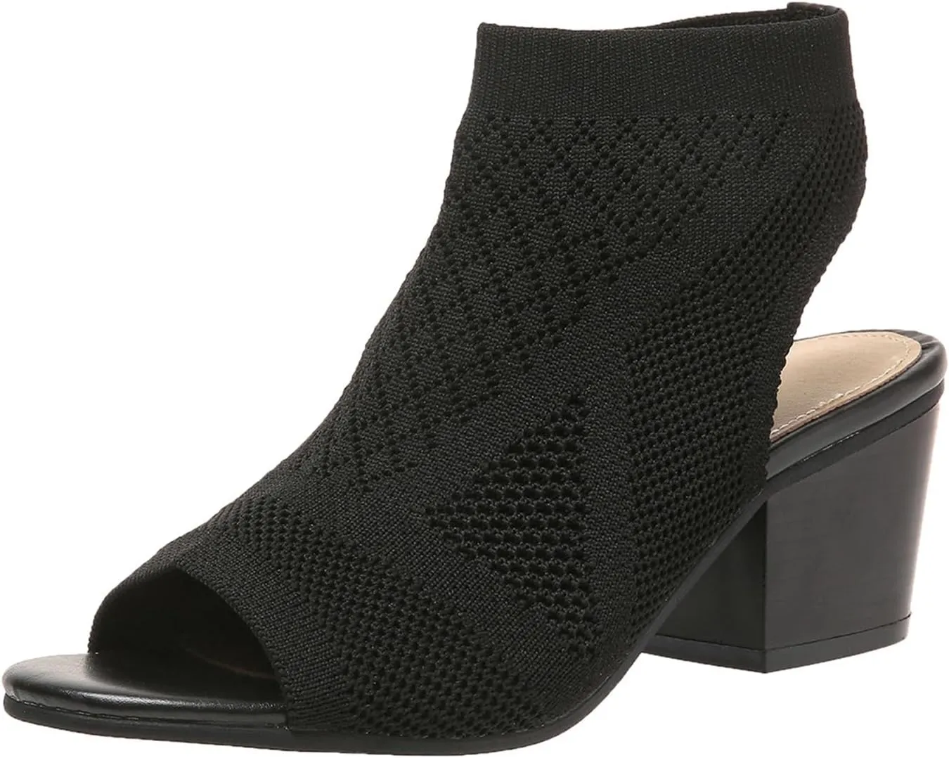 Knit Cutout Sandals for Women Fashion Slingback Mesh Chunky High Heel Booties Peep Toe Breathable Dressy Heeled Shoes