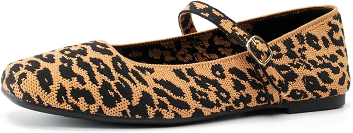 Knit Flats for Women Square Toe Flats Casual Ballet Flats with Ankle Strap,Mary Jane Shoes Women Comfortable for Dressy Office
