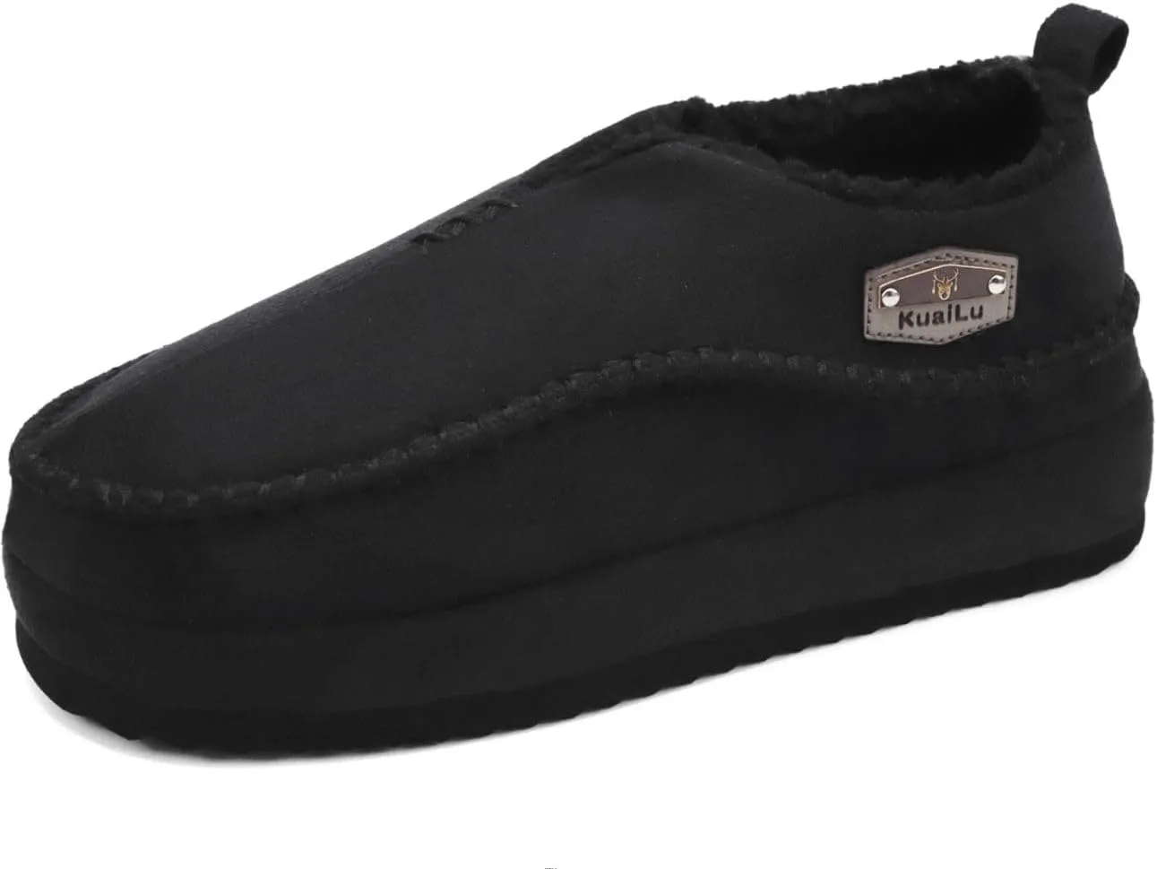 KuaiLu Men's Slippers Cozy Memory Foam House Slipper Shoes Warm Suede Winter Moccasins Slip-on Boots Slippers For Man with Fuzzy Sherpa Lining & Indoor/Outdoor Hard Rubber Sole