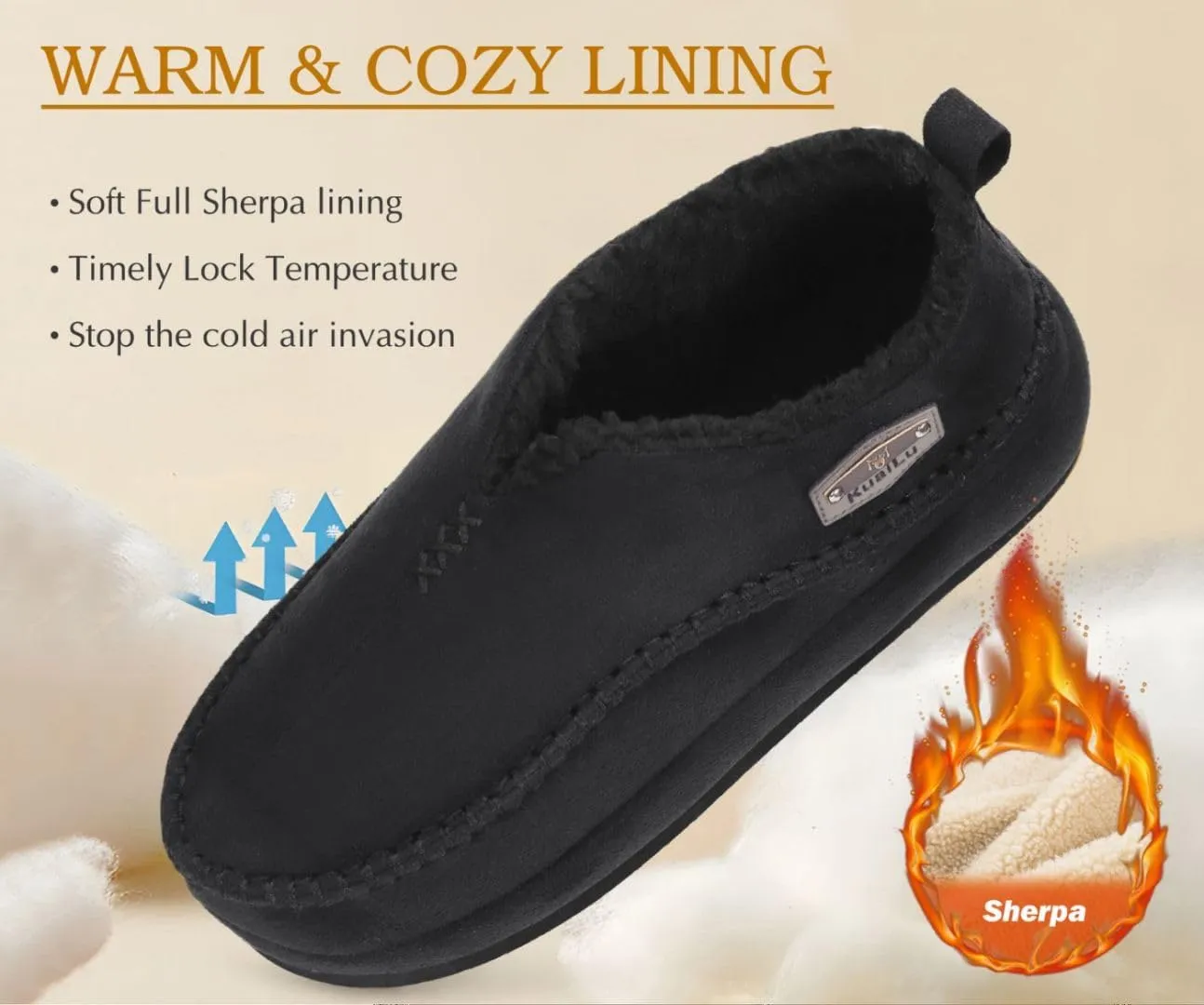 KuaiLu Men's Slippers Cozy Memory Foam House Slipper Shoes Warm Suede Winter Moccasins Slip-on Boots Slippers For Man with Fuzzy Sherpa Lining & Indoor/Outdoor Hard Rubber Sole