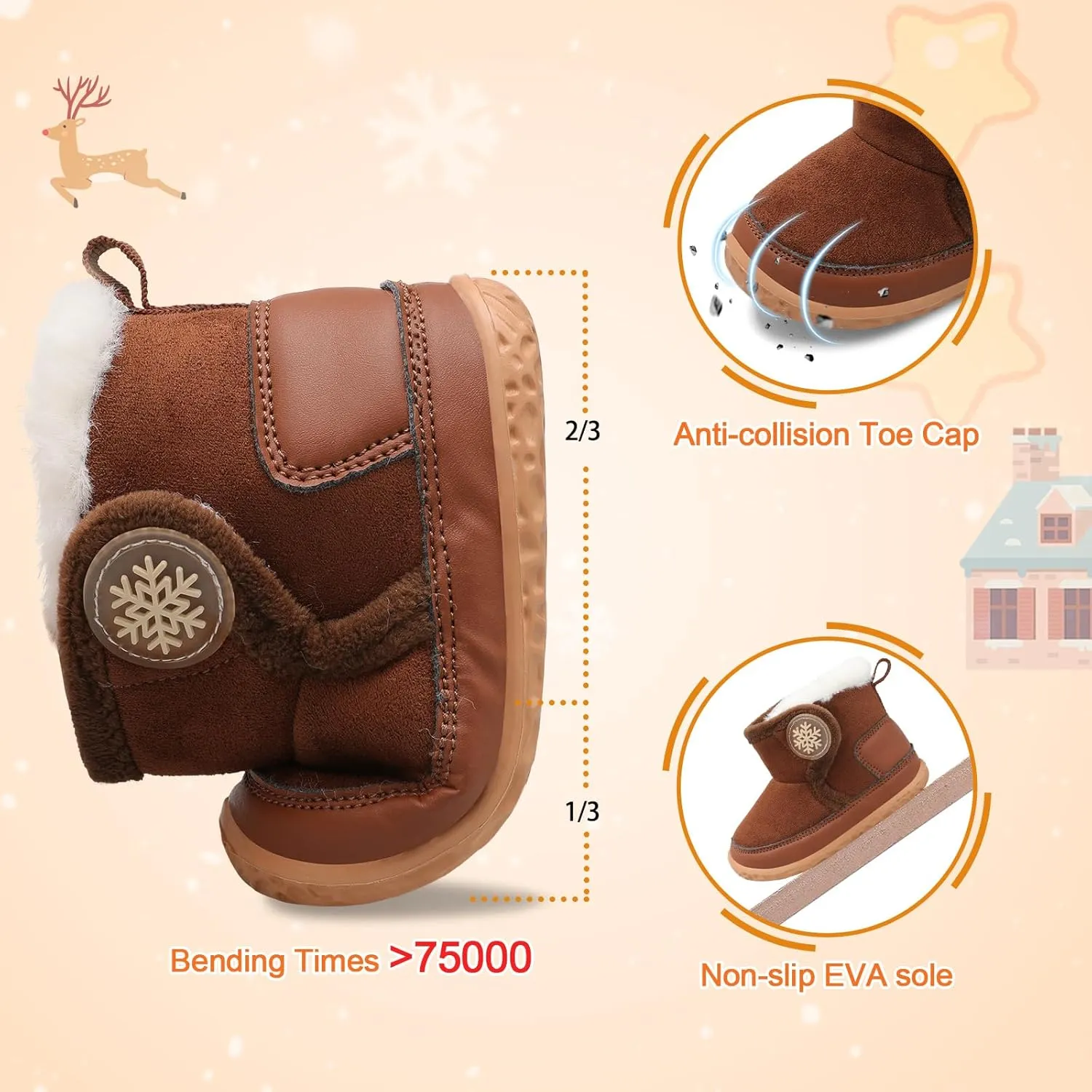 L-RUN Baby Boots for Infant Toddler Boys Girls Ankle Warm Suede Plush Lining House Slippers Little Kids Winter Shoes for Indoor Outdoor Walking
