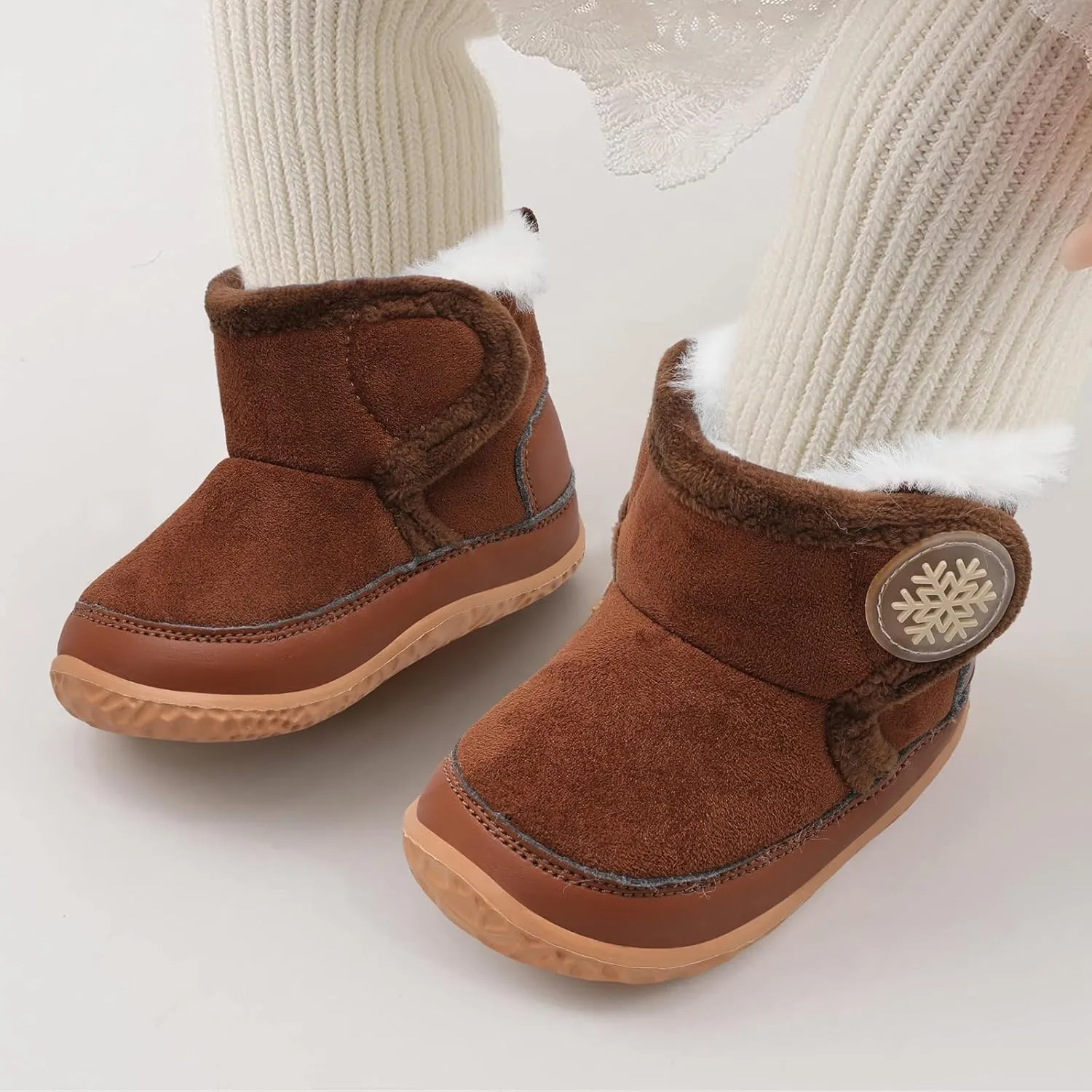 L-RUN Baby Boots for Infant Toddler Boys Girls Ankle Warm Suede Plush Lining House Slippers Little Kids Winter Shoes for Indoor Outdoor Walking