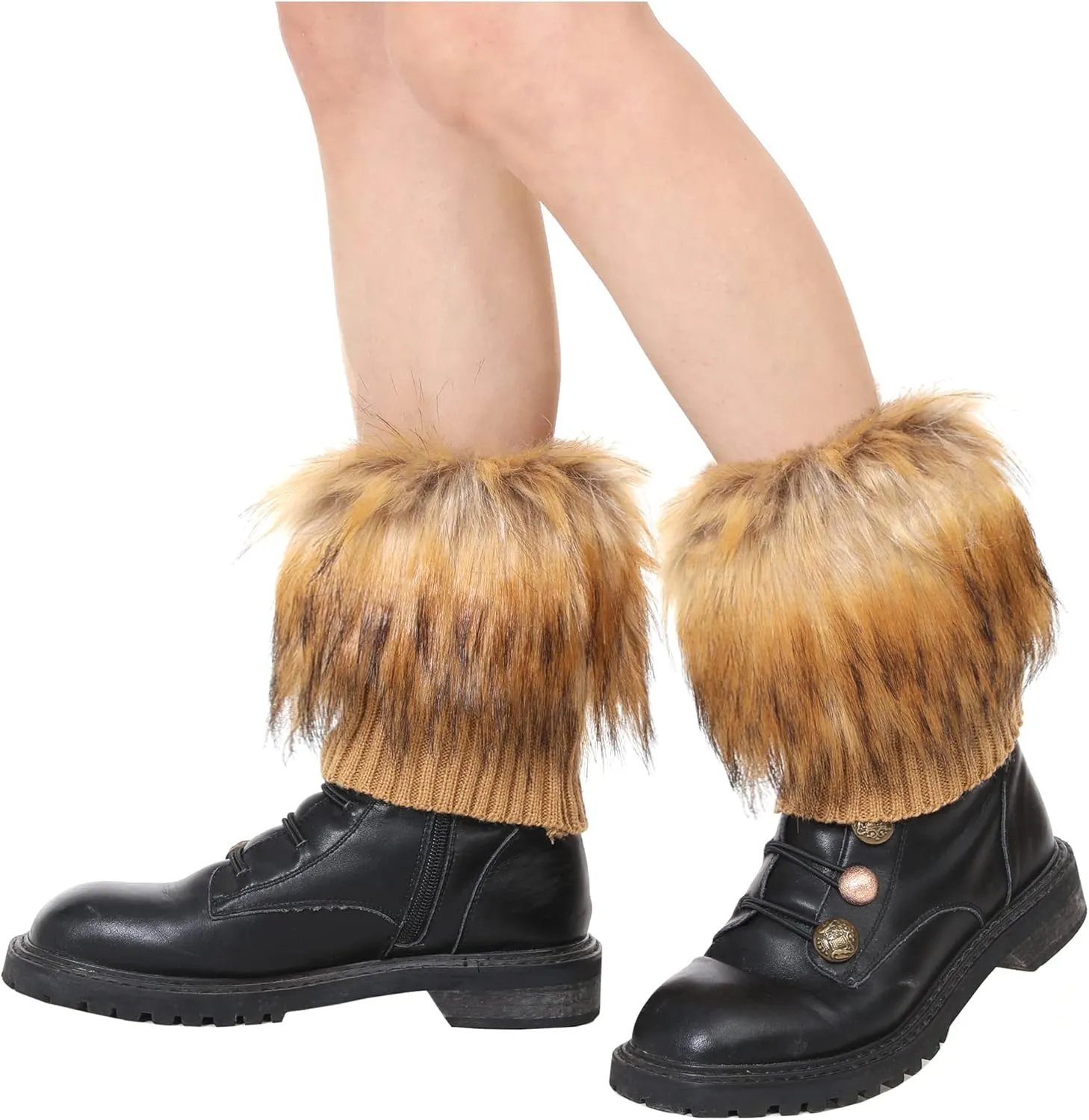 LA CARRIE Women Faux Fur Plush Leg Warmers Short Furry Fuzzy Leg Cuffs Girls Winter Knitted Boot