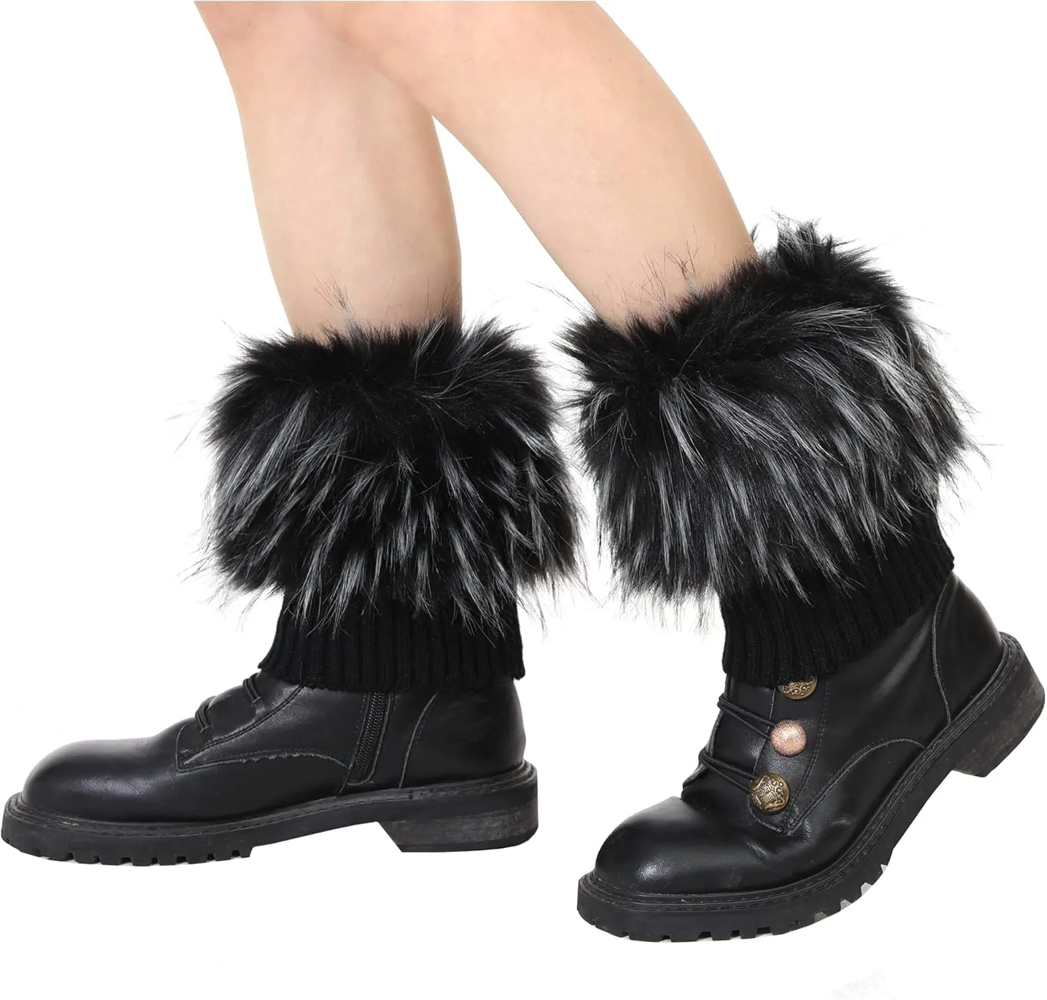 LA CARRIE Women Faux Fur Plush Leg Warmers Short Furry Fuzzy Leg Cuffs Girls Winter Knitted Boot