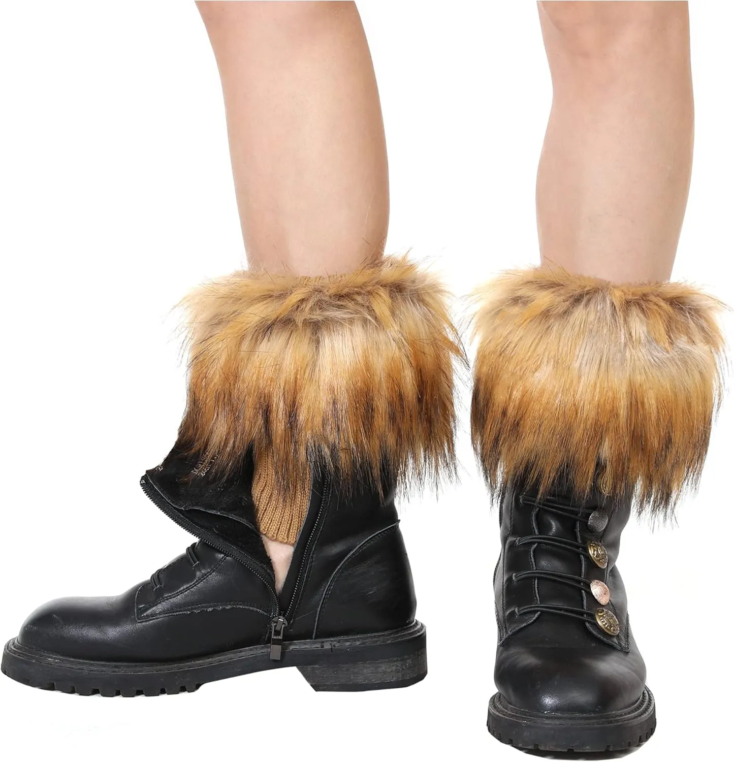 LA CARRIE Women Faux Fur Plush Leg Warmers Short Furry Fuzzy Leg Cuffs Girls Winter Knitted Boot