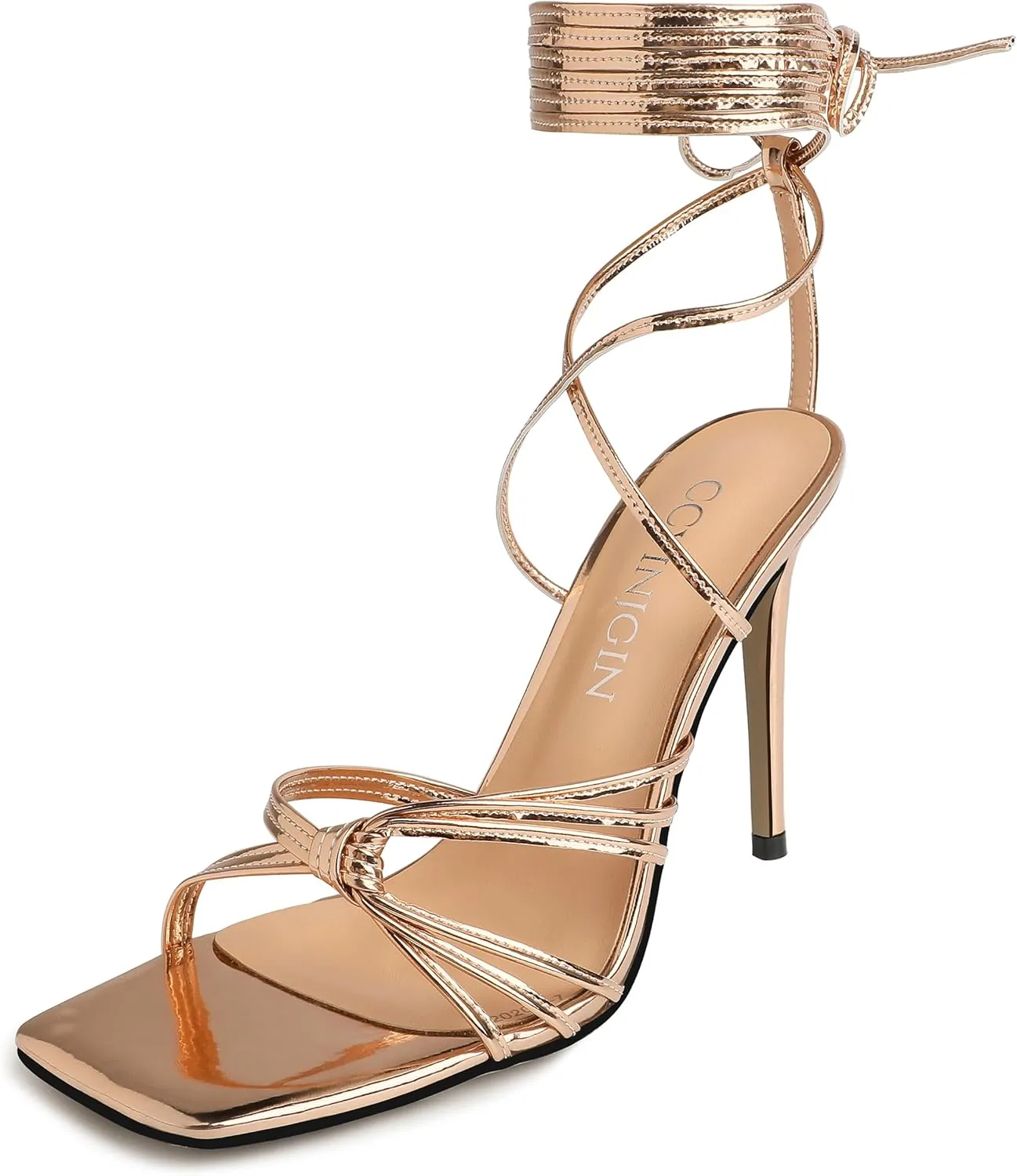 Lace Up Heels for Women, Strappy Heels for Women Sexy, Tie Up Sandals Heels with Square Open Toe, Womens Wrap Around Ankle Heels