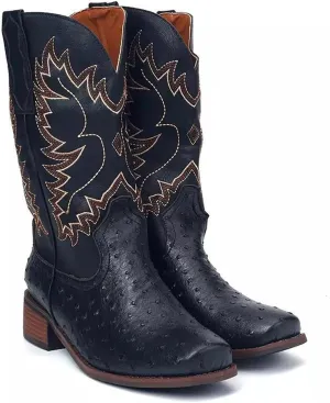 Ladmiple Cowboy Boots For Women Mid Calf Wide Width Wide Calf Mid Heel Retro Fashion Embroidery Knee High Cowgirl Boots