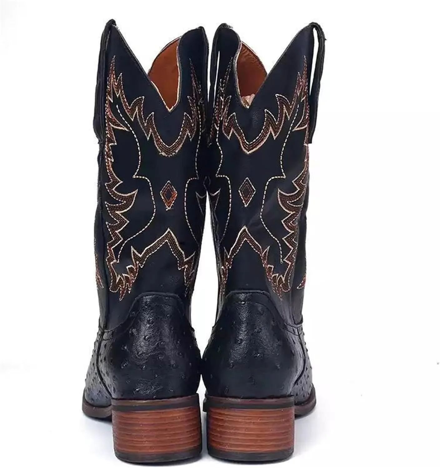 Ladmiple Cowboy Boots For Women Mid Calf Wide Width Wide Calf Mid Heel Retro Fashion Embroidery Knee High Cowgirl Boots