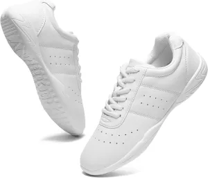 LANDHIKER Womens White Girls Cheer Shoes Cheerleading Shoes Youth Sports Training Athletic Flats Lightweight Breathable Comfortable Fabric Kids Cheer Sneakers Size