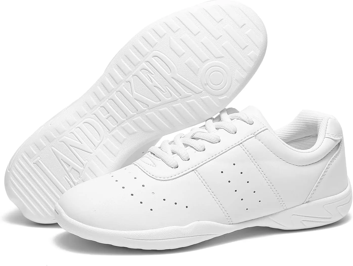 LANDHIKER Womens White Girls Cheer Shoes Cheerleading Shoes Youth Sports Training Athletic Flats Lightweight Breathable Comfortable Fabric Kids Cheer Sneakers Size