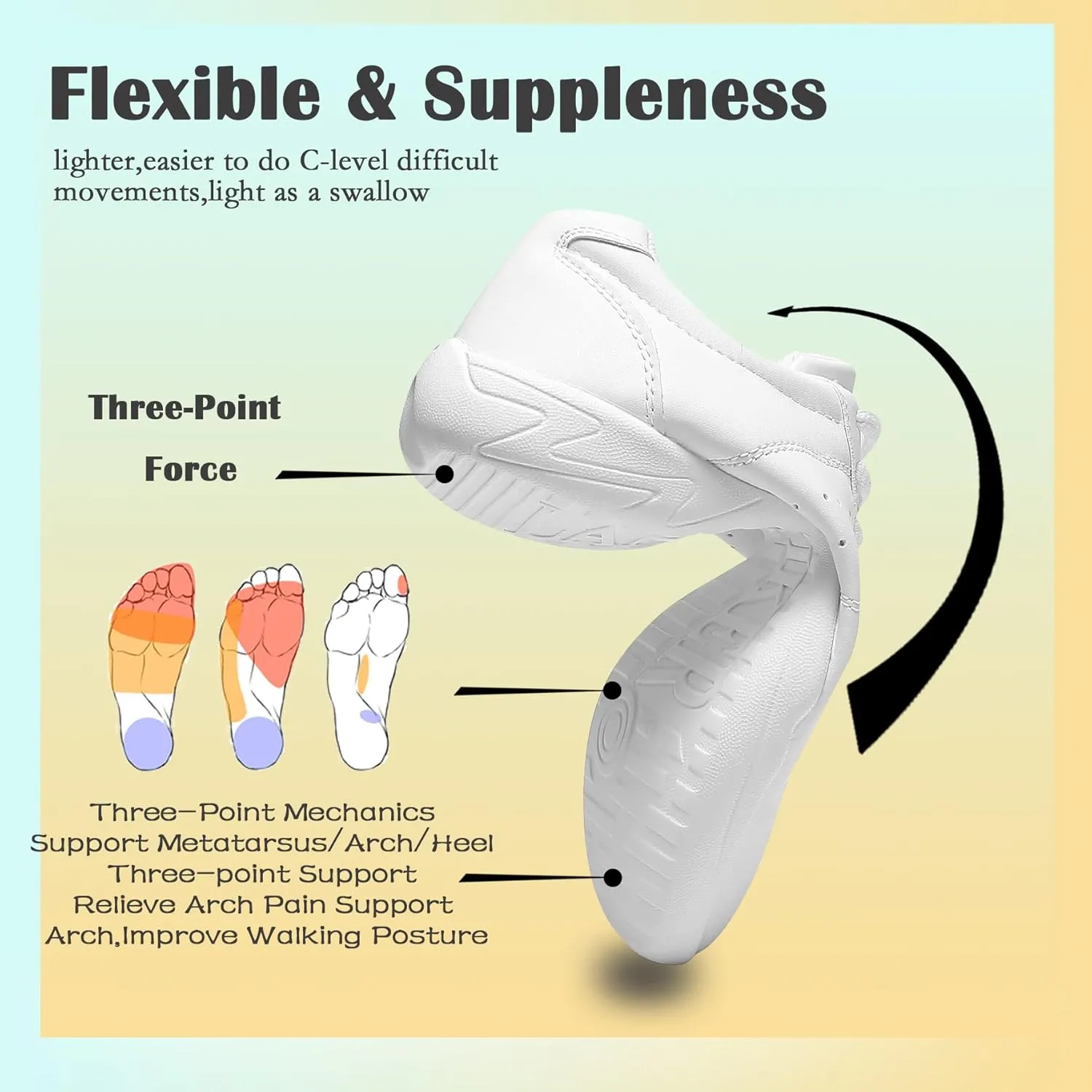 LANDHIKER Womens White Girls Cheer Shoes Cheerleading Shoes Youth Sports Training Athletic Flats Lightweight Breathable Comfortable Fabric Kids Cheer Sneakers Size