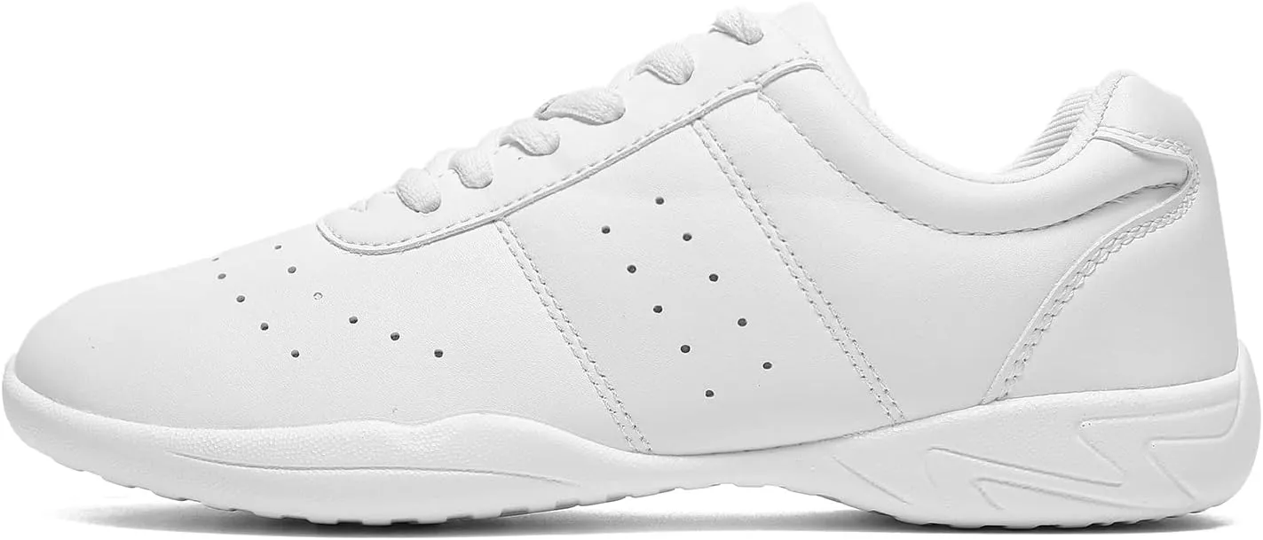 LANDHIKER Womens White Girls Cheer Shoes Cheerleading Shoes Youth Sports Training Athletic Flats Lightweight Breathable Comfortable Fabric Kids Cheer Sneakers Size