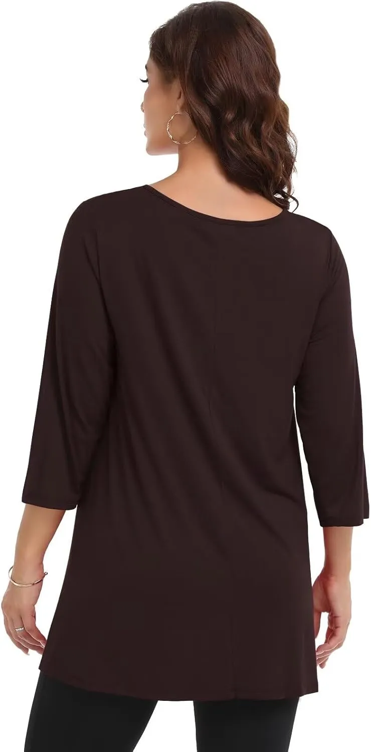 LARACE Plus Size Tops for Women V Neck 3/4 Sleeve Tunic Criss Cross Dress Shirts Casual Fall Blouse for Leggings