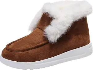 Lausiuoe Boots For Women Ankle Booties Winter Slip On Comfortable Snow Fuzzy Boots Fashion Casual Walking Shoes Loafers