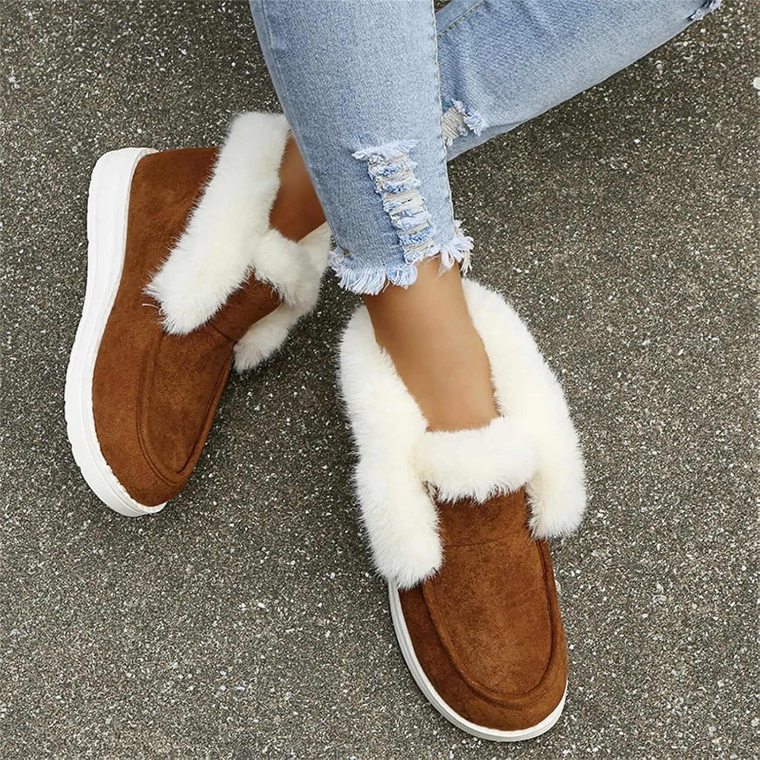 Lausiuoe Boots For Women Ankle Booties Winter Slip On Comfortable Snow Fuzzy Boots Fashion Casual Walking Shoes Loafers
