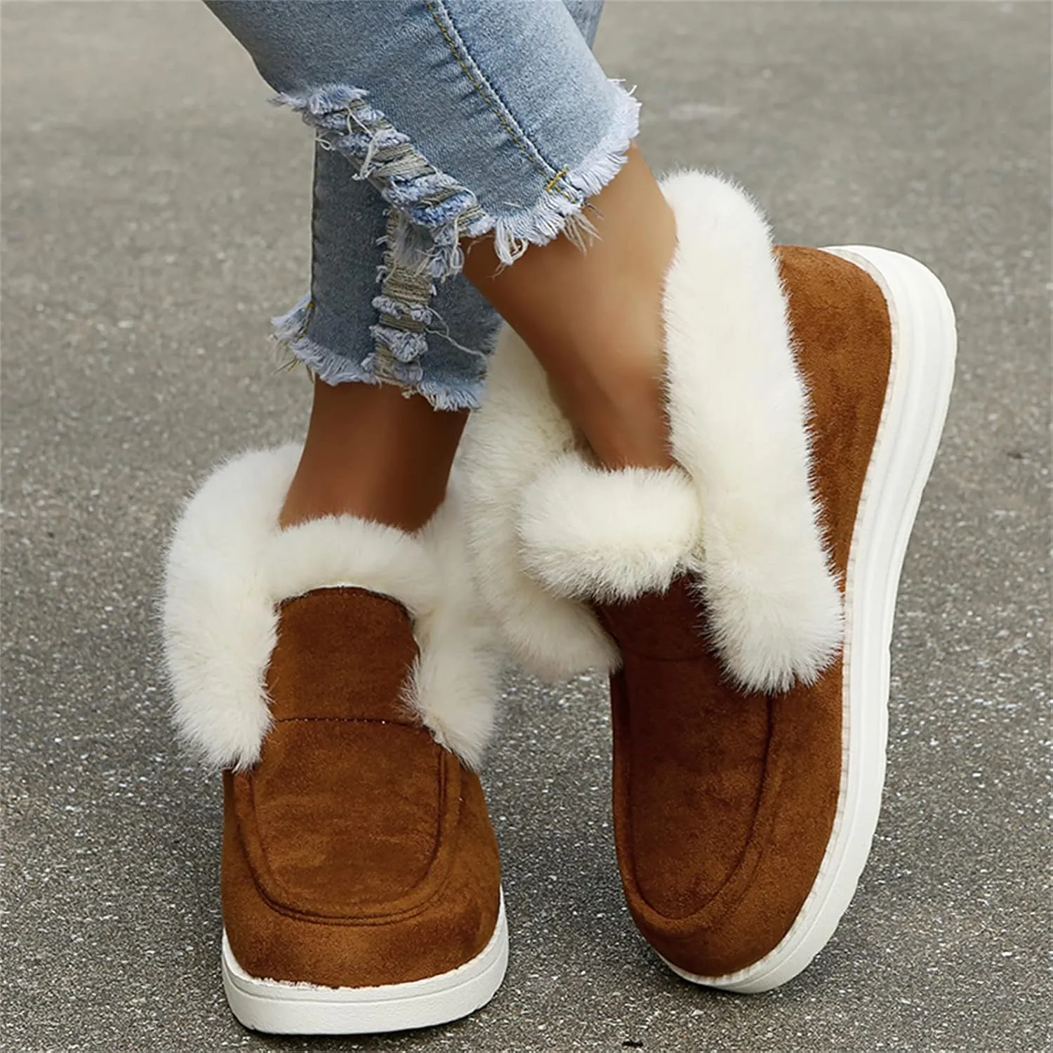 Lausiuoe Boots For Women Ankle Booties Winter Slip On Comfortable Snow Fuzzy Boots Fashion Casual Walking Shoes Loafers