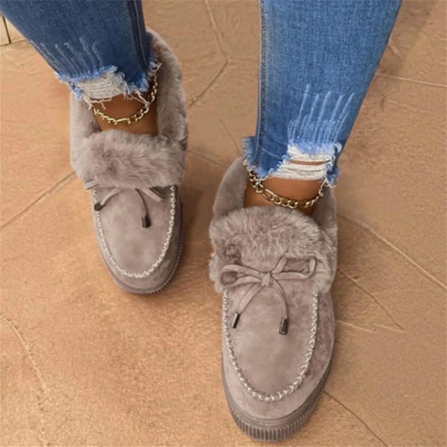 Lausiuoe Winter Boots For Women 2022 Trendy Fluffy Fuzzy Ankle Boots Soft Cozy Outdoor Casual Sneaker Walking Shoes