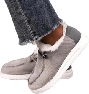 Lausiuoe Womens Winter Boots With Fur Lined Warm Snow Fuzzy Ankle Booties Flat Cute Silp On Comfortable Casual Loafers