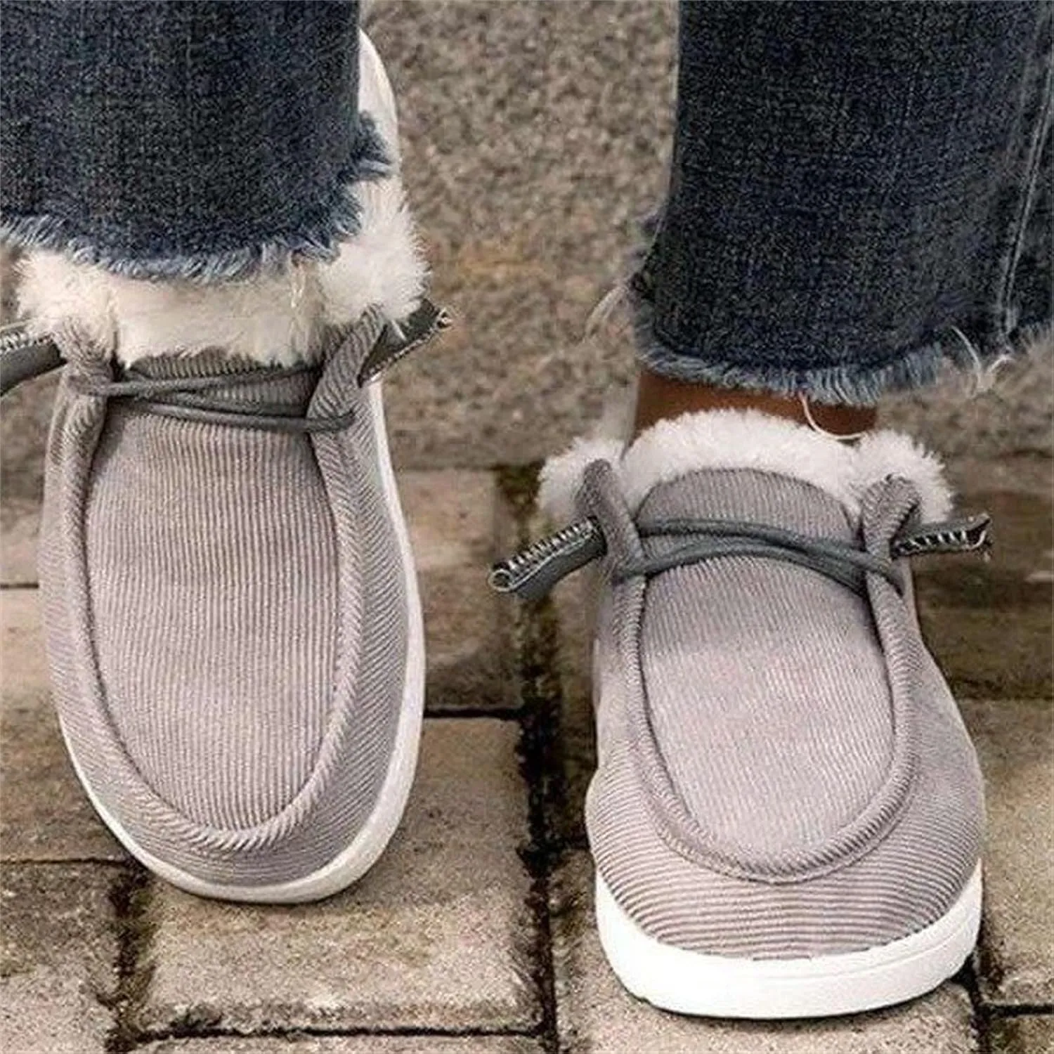 Lausiuoe Womens Winter Boots With Fur Lined Warm Snow Fuzzy Ankle Booties Flat Cute Silp On Comfortable Casual Loafers