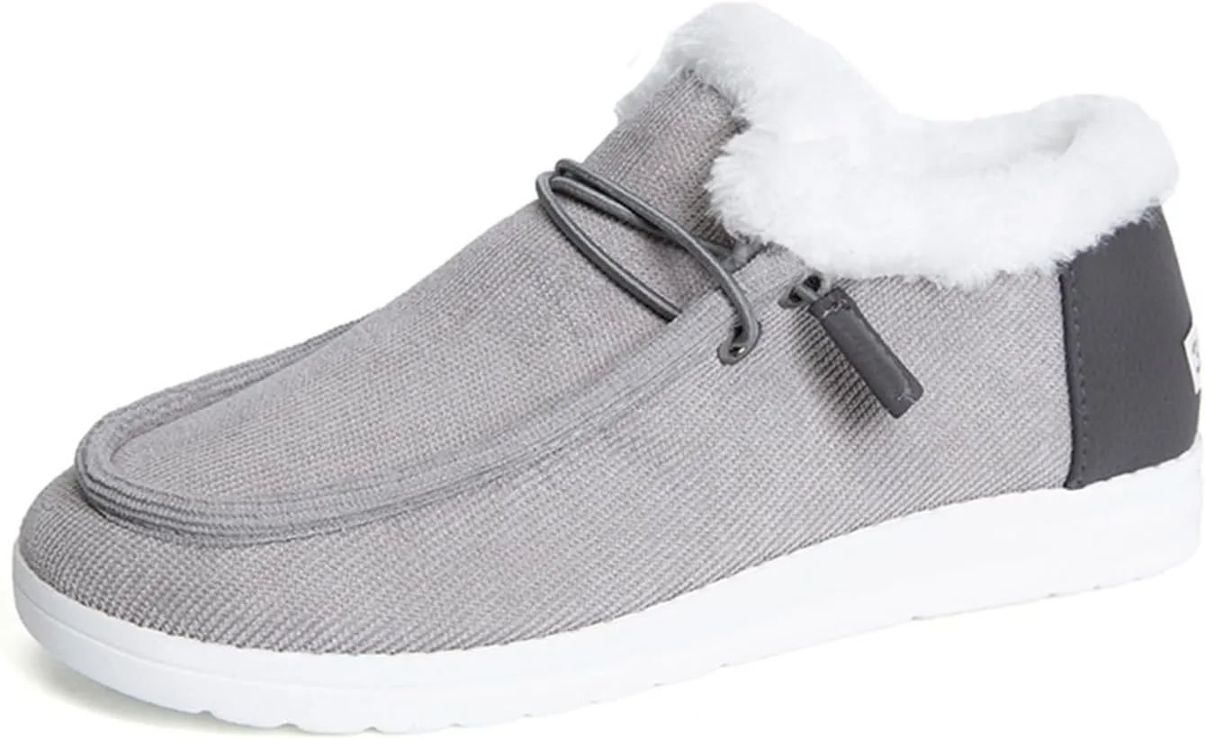 Lausiuoe Womens Winter Boots With Fur Lined Warm Snow Fuzzy Ankle Booties Flat Cute Silp On Comfortable Casual Loafers