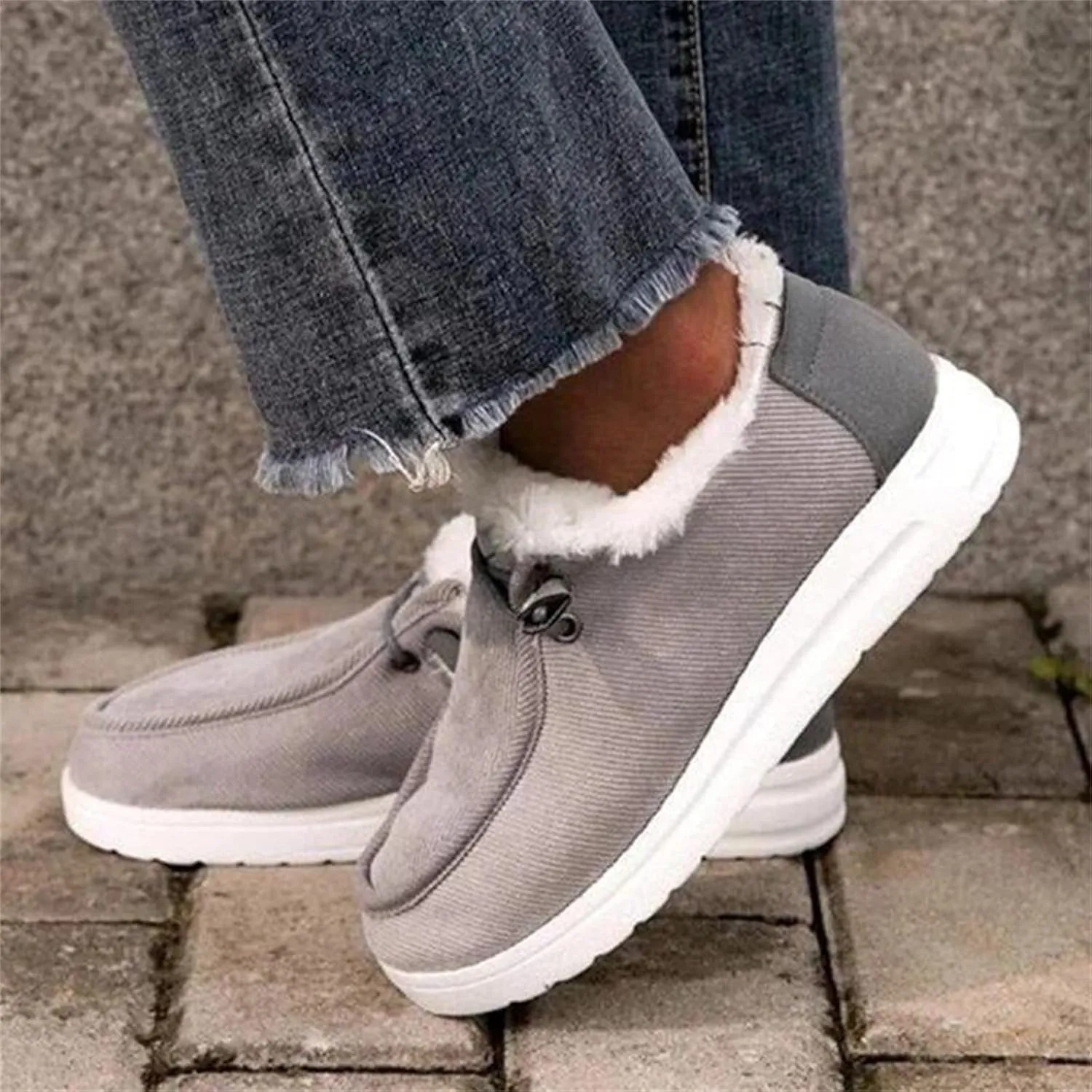 Lausiuoe Womens Winter Boots With Fur Lined Warm Snow Fuzzy Ankle Booties Flat Cute Silp On Comfortable Casual Loafers
