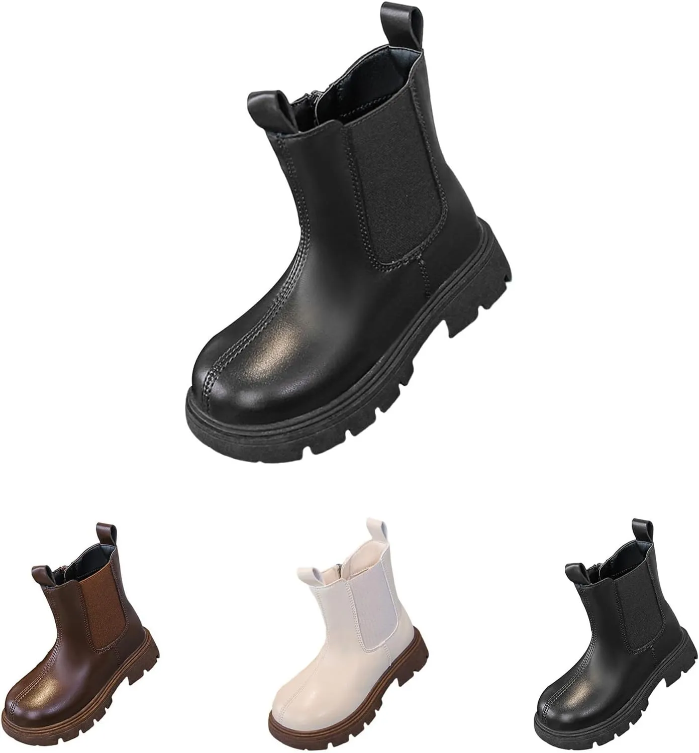 Leather 𝐖aterproof Booties For Girls Kids Dress Dance Outdoor Non Slip Shoes Side Zipper Sole Soft Boots Light Comfy