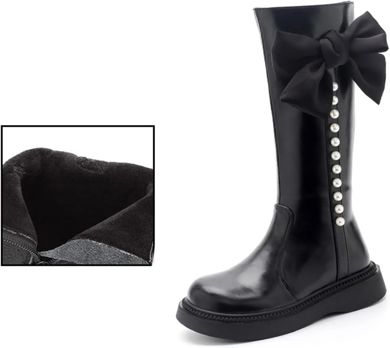 Leather 𝐖aterproof Long Boots With Bows For Kids Girls Baby Toddler Zipper Outdoor Slip On Cozy Booties Funny Cute Shoes