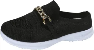 Leisure Women's Slip On Chain Travel Soft Sole Comfortable Shoes Outdoor Mesh Runing Women Casual Dress Shoes Heels (Black, 6.5)