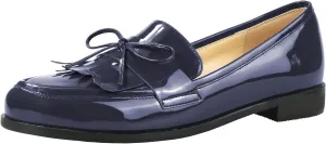 LEMUTISME Women's Trendy Patent Leather Comfort Casual Closed Round Toe Slip On Bow-Knot Dress Flat Loafers Pump Shoes with Tassal