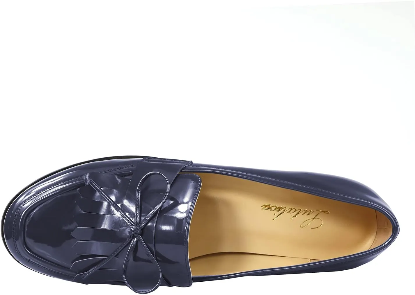 LEMUTISME Women's Trendy Patent Leather Comfort Casual Closed Round Toe Slip On Bow-Knot Dress Flat Loafers Pump Shoes with Tassal