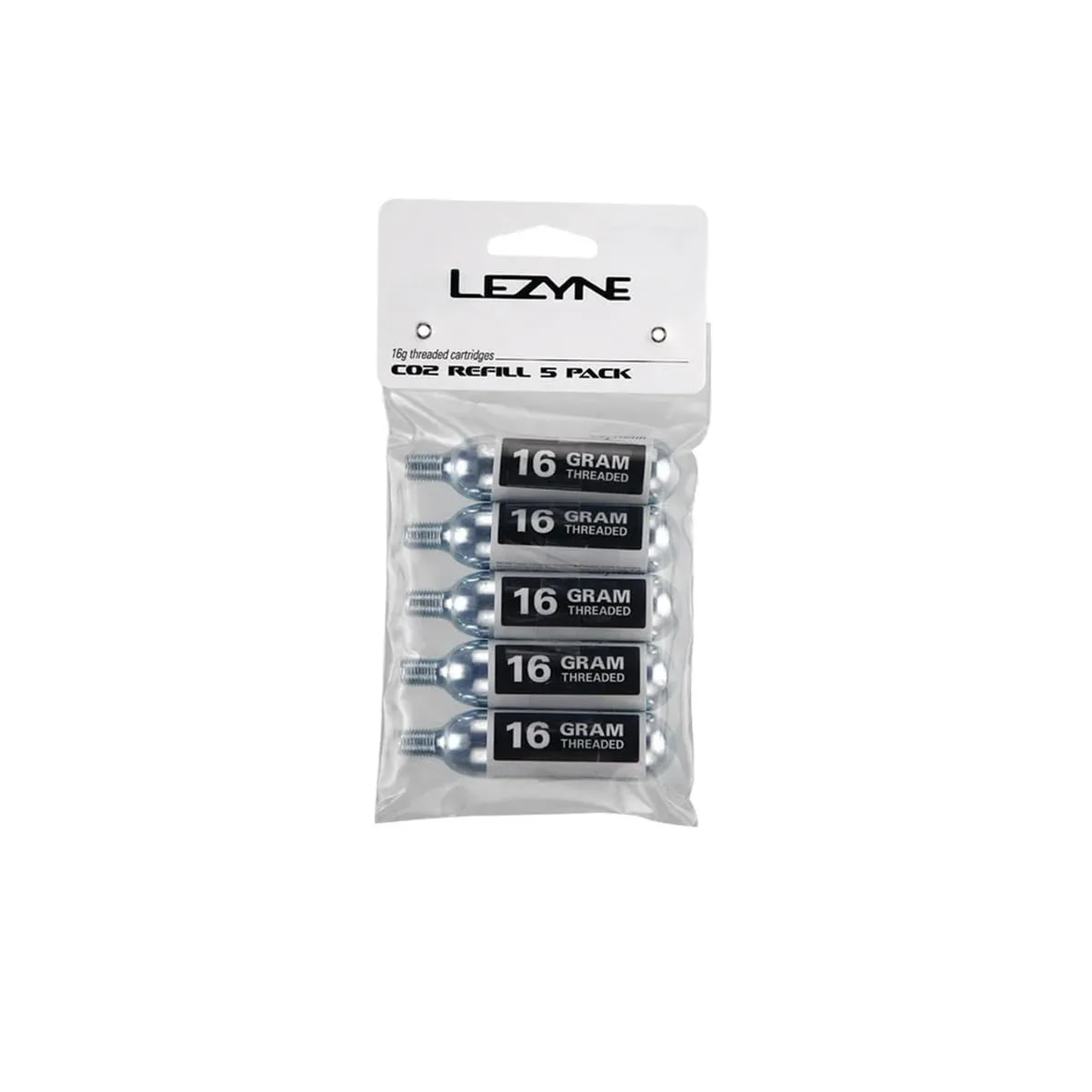 LEZYNE Threaded CO2 Cartridges 5-Pack for Quick and Easy Tire Inflation, Road, Gravel, Mountain Bike Tires, Compact, Compatible with Threaded Inflator Heads.