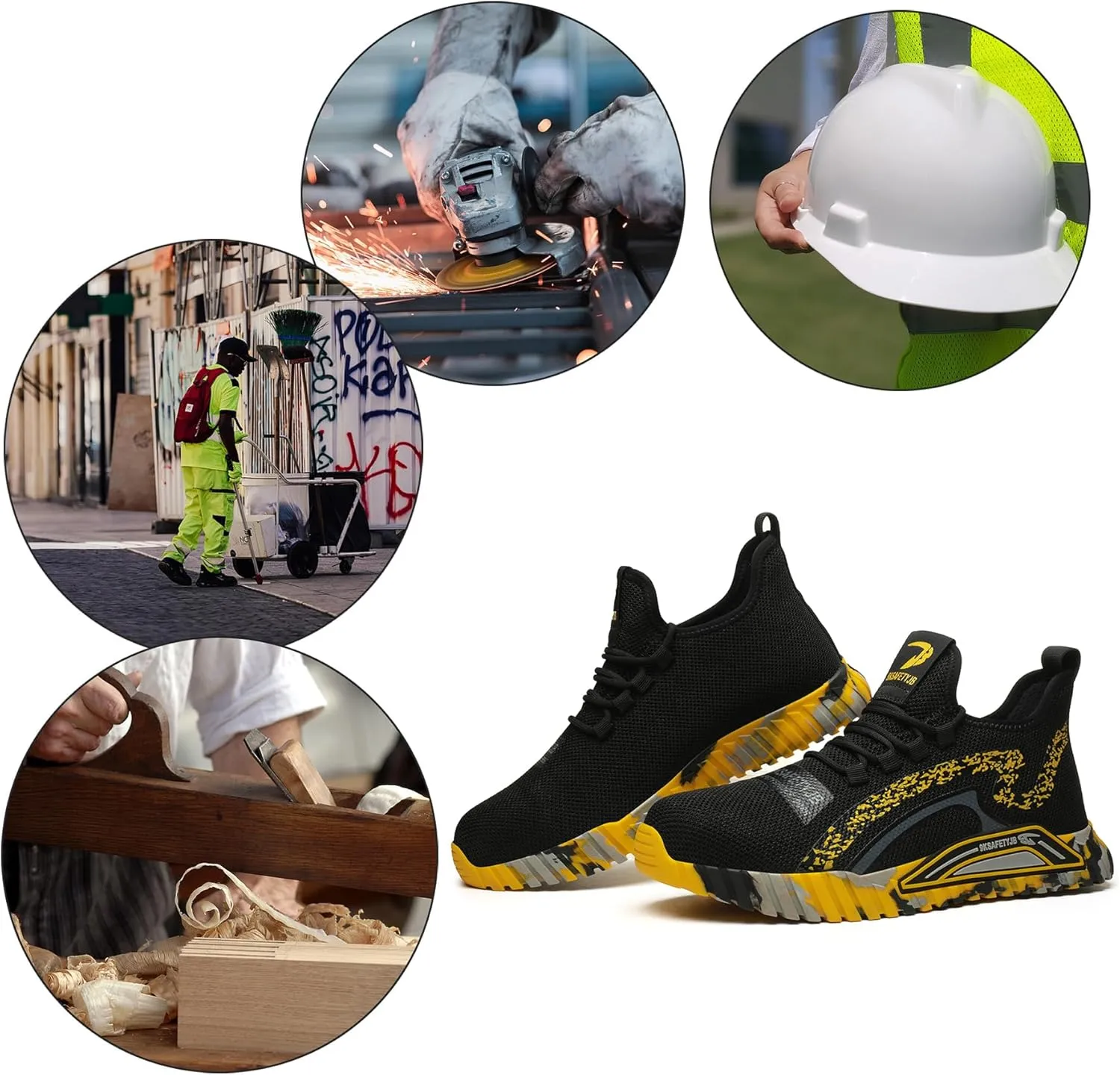 Lightweight Work Safety Steel Toe Sneakers, Durable Breathable Light Construction Tennis Shoes