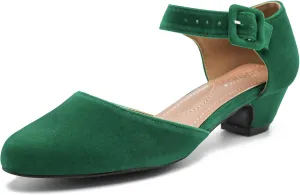 LIURUIJIA Women's Closed Toe Low Heels Dress Shoes Ankle Strap Formal Work Wedding Bridal Heels Comfortable Pumps Green Velvet 46 US 11.5